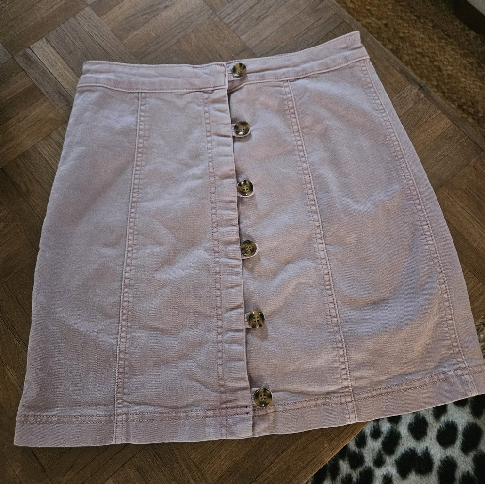 Purple Jean Mini Skirt with Buttons